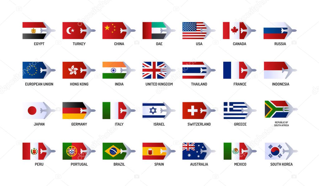 Flags color line icons set. Official symbols of different countries in th world. Pictogram for web page, mobile app, promo. UI UX GUI design element. Editable stroke.