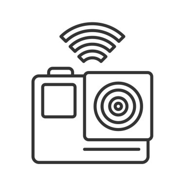 Aksiyon kamerası siyah çizgi simgesi. Elektronik cihaz konsepti. Web sayfası için piktogram, mobil uygulama, tanıtım. Ui Ux ekranı. Kullanıcı arayüzü görüntüsü. Düzenlenebilir vuruş.
