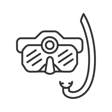 Aksiyon kamera siyah çizgi simgesi ile dalış maskesi. Su geçirmez elektronik cihaz konsepti. Web sayfası için piktogram, mobil uygulama, tanıtım. Ui Ux ekranı. Kullanıcı arayüzü görüntüsü. Düzenlenebilir vuruş.