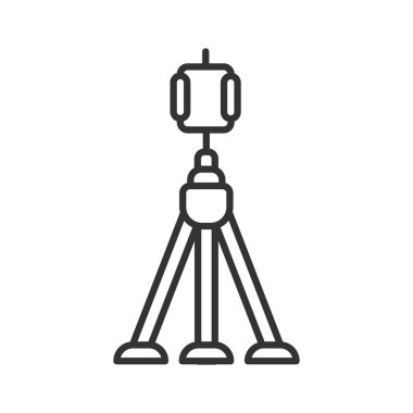 Tripod siyah çizgi simgesi. Aksiyon kamerası konsepti. Fotoğrafçı aleti. Web sayfası için piktogram, mobil uygulama, tanıtım. Ui Ux ekranı. Kullanıcı arayüzü görüntüsü. Düzenlenebilir vuruş.