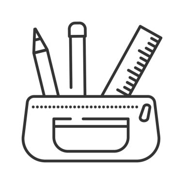 Kalem kutusu siyah çizgi simgesini aç. Kırtasiye konsepti. Okul malzemeleri. Web sitesi, mobil uygulama, afiş, sosyal medya için imza. Düzenlenebilir vuruş.