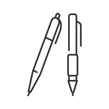 Detaylı mavi klasik tükenmez kalem siyah çizgi simgesi. Kırtasiye konsepti. Okul malzemeleri. Web sitesi, mobil uygulama, afiş, sosyal medya için imza. Düzenlenebilir vuruş.