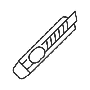 Kutu kesici siyah çizgi simgesi. Kırtasiye bıçağı konsepti. Okul, ofis malzemeleri. Web sitesi, mobil uygulama, afiş, sosyal medya için imza. Düzenlenebilir vuruş.