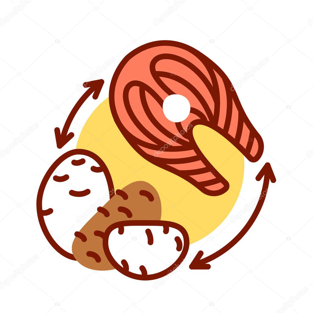 Cyclic keto diet color line icon. Variation of the ketogenic diet. Involves eating clean carbohydrates one or two days out of the week. Pictogram for web page, mobile app, promo. Editable stroke.