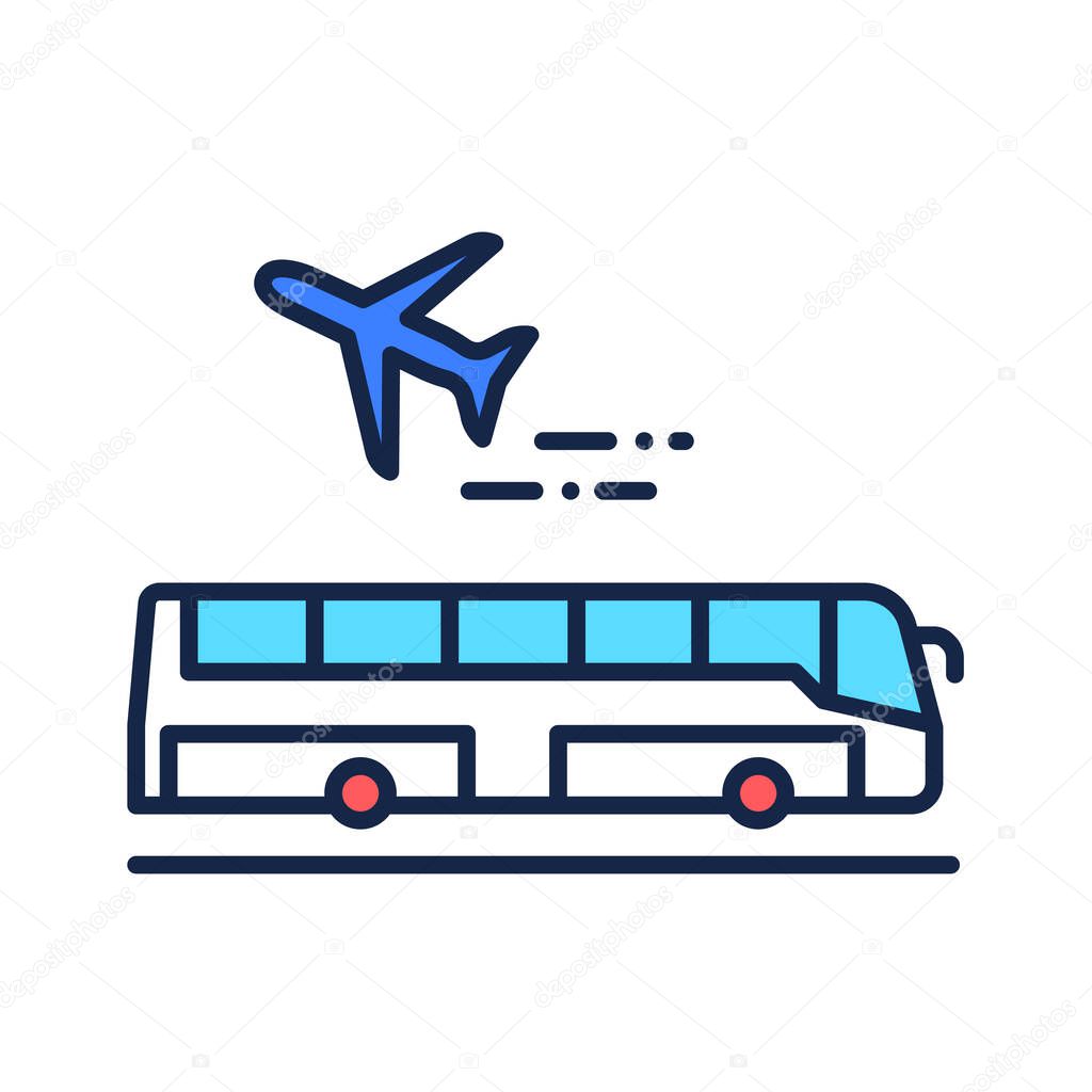 Airport transfer color line icon. Regularly scheduled transportation service. Pictogram for web page, mobile app, promo. UI UX GUI design element. Editable stroke.
