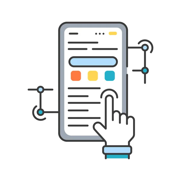 Développement d'applications icône de ligne de couleur. Processus par lequel une application mobile est développée pour les appareils mobiles. Pictogramme pour page web, promo. UI UX GUI élément de conception. Course modifiable . — Image vectorielle