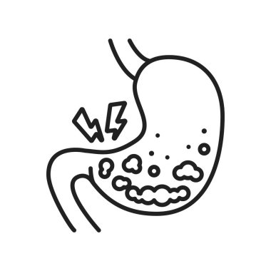 Mide hastalığı gastrit çizgisi siyah ikon. Mide iltihabı. İnsan organı konsepti. Web sayfası, mobil uygulama, düğme, logo için imza. Vektör izole eleman. Düzenlenebilir vuruş.