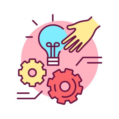 Olası çözümlerin renk çizgisi simgesini tanımla. Bir sorunu çözmek ya da zor bir durumla uğraşmak. Web sayfası için piktogram, mobil uygulama, tanıtım. UI UX GUI tasarım elemanı. Düzenlenebilir vuruş.