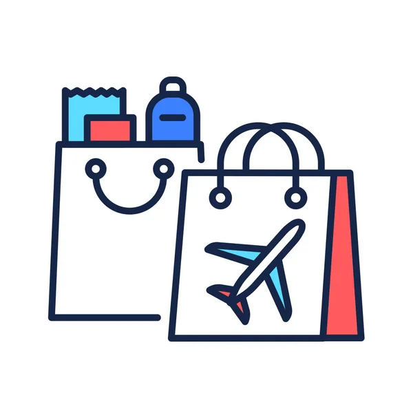 Icono de la línea de colores de las compras libres de impuestos. Puntos de venta al por menor. Las mercancías están exentas del pago de ciertos productos locales. Pictograma para página web, aplicación móvil, promo. UI UX GUI elemento de diseño gráfico. Broma editable. — Archivo Imágenes Vectoriales