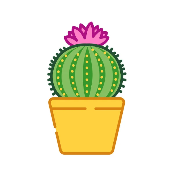 Cactus with flower in pot color line icon. Can be used in interior for decoration. Pictogram for web page, mobile app, promo. UI UX GUI design element. Editable stroke. — Stock Vector