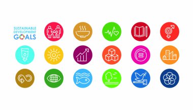 Kurumsal sosyal sorumluluk işareti. Sürdürülebilir Kalkınma Hedefleri illüstrasyonu. SDG işaretleri. Reklam, internet, mobil uygulama ve tanıtım için Pictogram. Vektör illüstrasyon ögesi.
