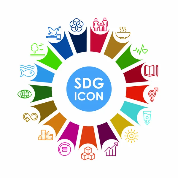 Kurumsal sosyal sorumluluk işareti. Sürdürülebilir Kalkınma Hedefleri illüstrasyonu. SDG işaretleri. Reklam, internet, mobil uygulama ve tanıtım için Pictogram. Vektör illüstrasyon ögesi.