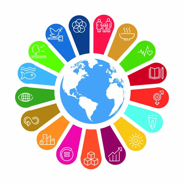 Kurumsal sosyal sorumluluk işareti. Sürdürülebilir Kalkınma Hedefleri illüstrasyonu. SDG işaretleri. Reklam, internet, mobil uygulama ve tanıtım için Pictogram. Vektör illüstrasyon ögesi.
