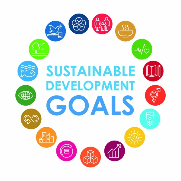 Kurumsal sosyal sorumluluk işareti. Sürdürülebilir Kalkınma Hedefleri illüstrasyonu. SDG işaretleri. Reklam, internet, mobil uygulama ve tanıtım için Pictogram. Vektör illüstrasyon ögesi.