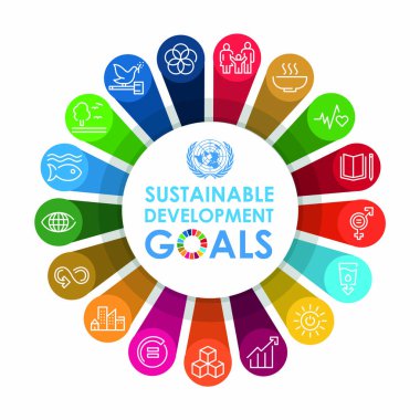Kurumsal sosyal sorumluluk işareti. Sürdürülebilir Kalkınma Hedefleri illüstrasyonu. SDG işaretleri. Reklam, internet, mobil uygulama ve tanıtım için Pictogram. Vektör illüstrasyon ögesi.