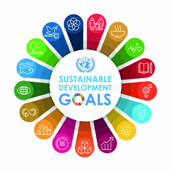 Kurumsal sosyal sorumluluk işareti. Sürdürülebilir Kalkınma Hedefleri illüstrasyonu. SDG işaretleri. Reklam, internet, mobil uygulama ve tanıtım için Pictogram. Vektör illüstrasyon ögesi.