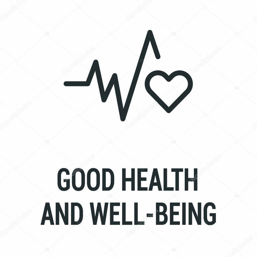 Good health and wellbeing black icon. Corporate social responsibility. Sustainable Development Goals. SDG color sign. Pictogram for ad, web, mobile app. UI UX design element.
