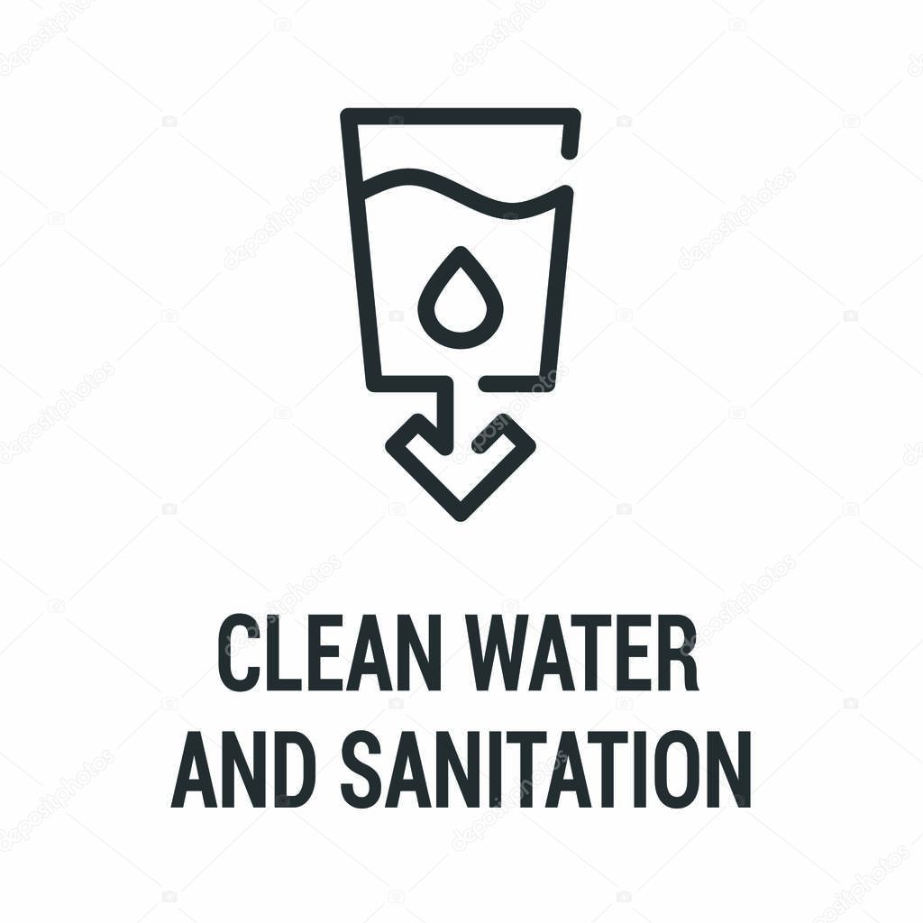 Clean water and sanitation black icon. Corporate social responsibility. Sustainable Development Goals. SDG color sign. Pictogram for ad, web. UI UX design element.