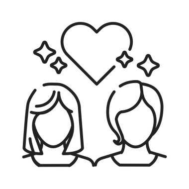 Lezbiyenler siyah çizgi ikonuna bayılır. Geleneksel ilişki değil. Lgbt hareket sembolü. İnsan hakları ve hoşgörü. Web sitesi, mobil uygulama, sosyal medya, logo için imza. clipart illüstrasyonu.