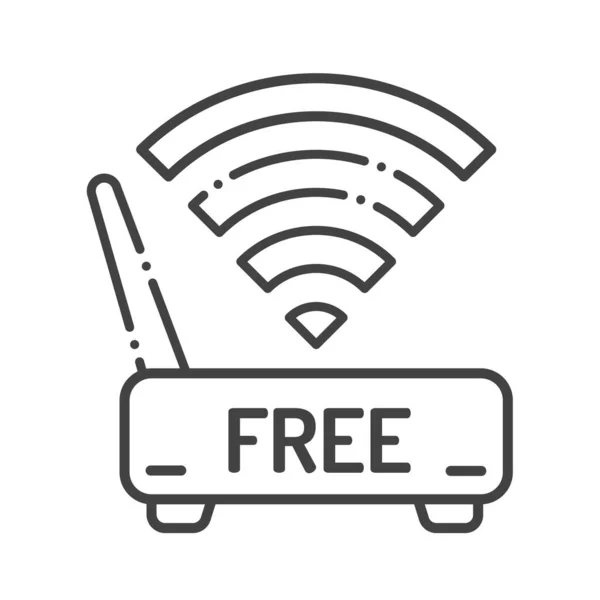 Wifi gratuit icône de ligne noire. Panneau des commodités. Symbole d'accès ouvert. Pictogramme pour page web, application mobile, promo. UI UX GUI élément de conception. Course modifiable. Illustration vectorielle . — Image vectorielle