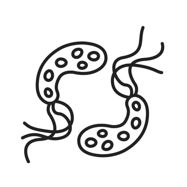 Bakteriekolera svart linje ikon. Vattenburna mikroskopiska bakterier orsakar sjukdomar koncept. Piktogram för webb, mobilapp, promo. Ui Ux designelement. Redigerbar stroke. — Stock vektor