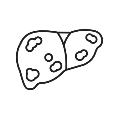 Karaciğer hastalığı hepatit çizgisi siyah ikonu. İç organ konseptinde iltihaplanma. Web sayfası, mobil uygulama, düğme, logo için imza. Vektör izole eleman. Düzenlenebilir vuruş.