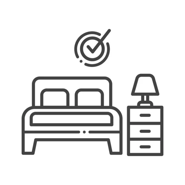 Hotel number black line icon. Apartament booking sign. Bedroom symbol. Take rest. Pictogram for web page, mobile app, promo. UI UX GUI design element. Editable stroke. — Stock Vector