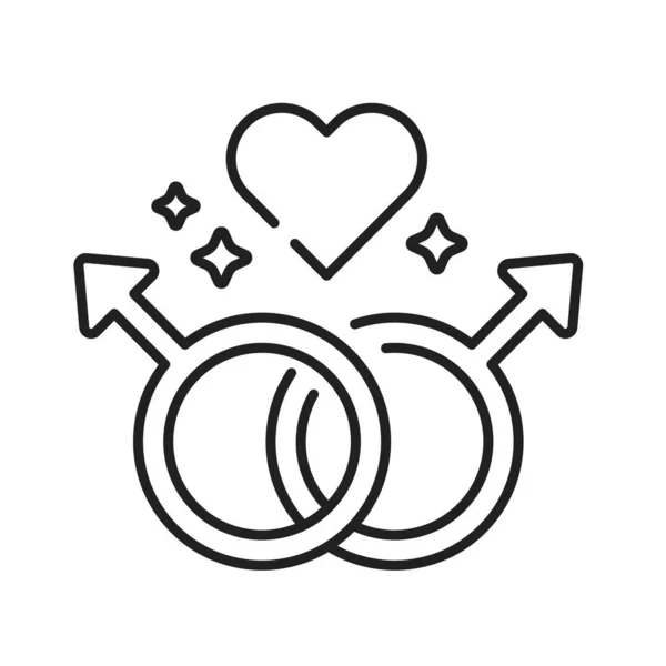 Иконка черной линии гомосексуальных отношений. Концепция гомосексуальной ориентации. Rainbow free love. ЛГБТ движение, гендерный символ. Права человека и терпимость. Знак для веб-страницы, мобильного приложения, социальных сетей, логотипа. — стоковый вектор