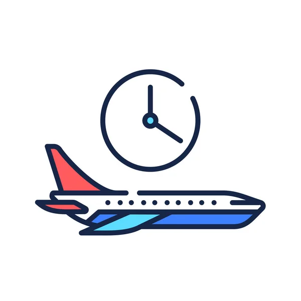 飞行时间彩色线条图标.特定航班的起飞时间。可能会有所不同。网页、移动应用、宣传用的象形文字。UI UX GUI设计元素。可编辑笔划. — 图库照片