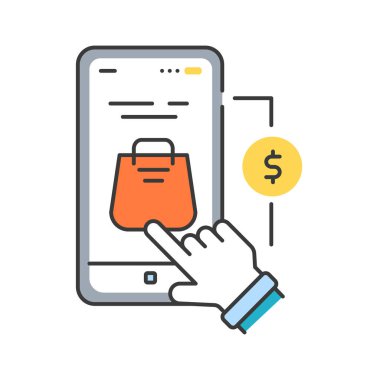 App purchase color line icon. Refers to the buying of goods and services from inside an application on a mobile device. UI UX GUI design element. Editable stroke. clipart
