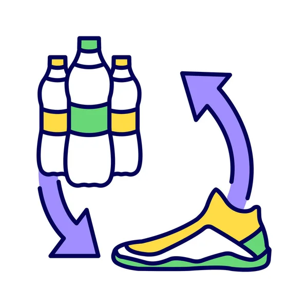 リサイクル靴の色ラインアイコン。靴はリサイクルプラスチックボトルで作られています。ウェブページ、モバイルアプリ、プロモーションのためのPictogram 。UI UX GUIデザイン要素。編集可能なストローク. — ストックベクタ