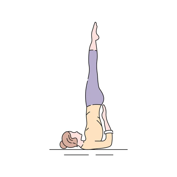 Sarvangasana 컬러 라인 아이콘. 호 울 더 스탠드 는 축 처진 상태에서 무릎을 굽히고 들어온다. 웹 페이지를 위한 Pictogram, 모바일 앱, 프로 모. UI UX GUI 설계 요소. 정확 한 뇌졸중. — 스톡 벡터