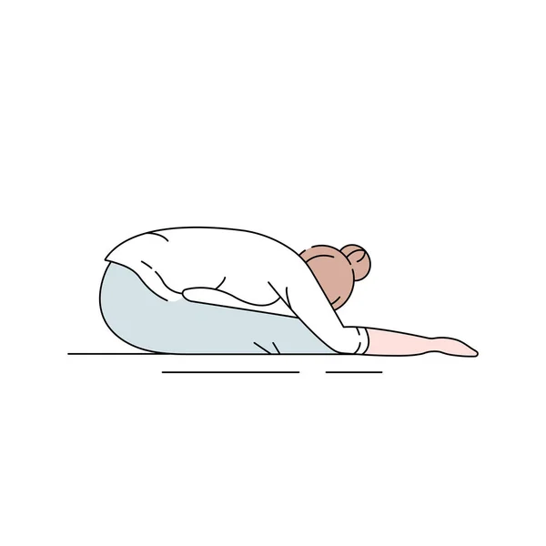 Paschimottanasana 컬러 라인 아이콘입니다. 손으로 무릎을 만지기 위해 앞으로 구부리고 있습니다. 웹 페이지를 위한 Pictogram, 모바일 앱, 프로 모. UI UX GUI 설계 요소. 정확 한 뇌졸중. — 스톡 벡터