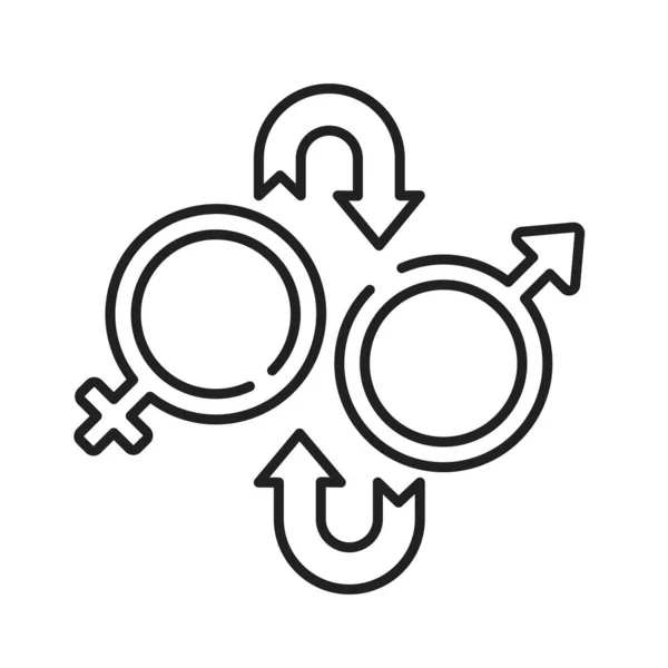 性别重置手术黑线图标。 改变性别观念的跨性别行动。 签署网页，移动应用，社交媒体。 可编辑笔划. — 图库矢量图片