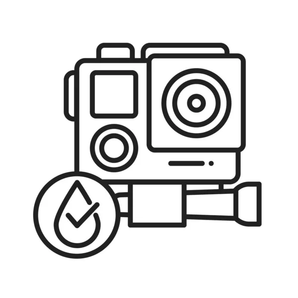 Impermeabile action camera nera linea icona. Concetto di dispositivo elettronico idrorepellente. Pittogramma per pagina web, app mobile, promo. Schermata UX UI. Display dell'interfaccia utente. Corsa modificabile. — Vettoriale Stock