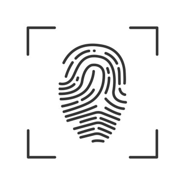 Parmak izi taraması güvenlik erişim siyah çizgi simgesi sağlar. Kimliğini doğrulayan kişi. Yetki kavramı: DNA sistemi, bilimsel teknoloji, tarama. Biyometrik tanımlama ögesi.