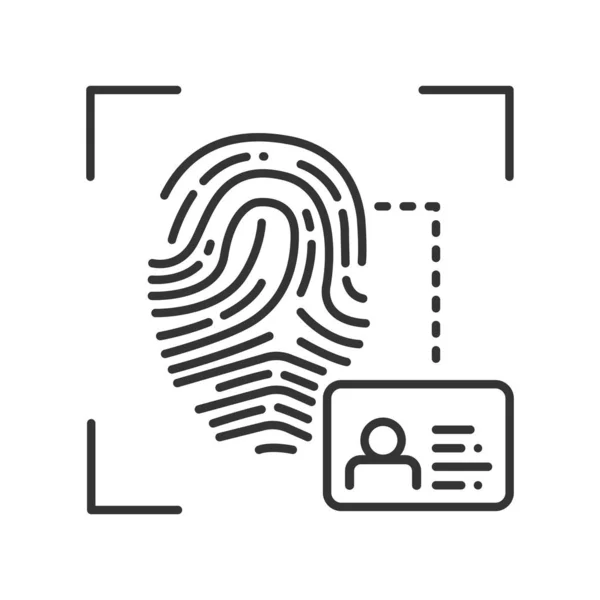 指紋スキャンは、セキュリティアクセスブラックラインアイコンを提供します。身分証明書と確認書。概念:認可、 DNAシステム、科学技術、スキャン。生体認証. — ストックベクタ