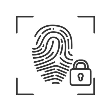 Parmak izi taraması özel koruma ya da kilitli siyah çizgi simgesi. Engellenmiş kullanıcı hesabı, özel, güvenli ya da güvenli veri, erişim reddedildi. Biyometrik tanımlama.