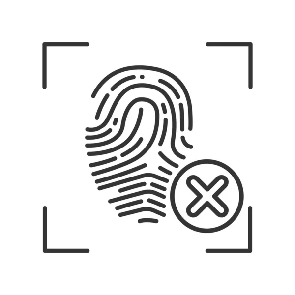 Cancelled fingerprint black line icon. Access denied for user concept. Error, fraud. Biometric security element. Sign for web page, mobile app, banner. Editable stroke. — Stock Vector