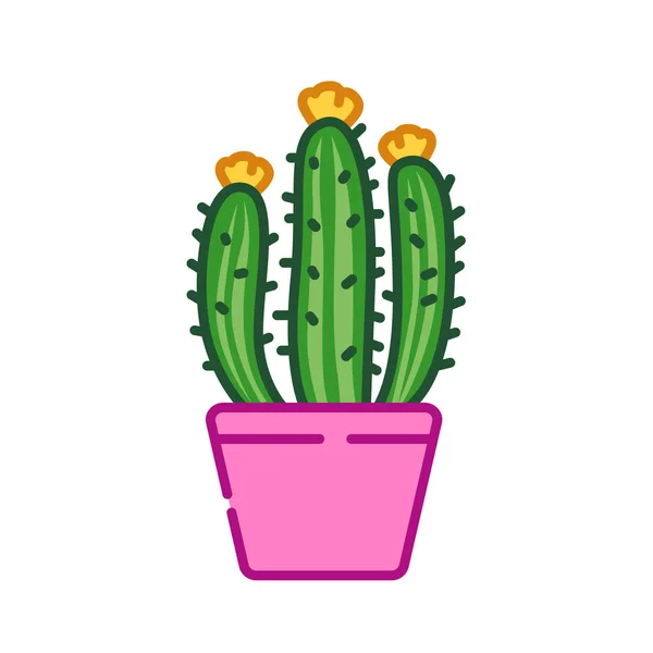 Kaktus mit Blume im Topf Farbe Linie Symbol. Kann im Innenraum zur Dekoration verwendet werden. Piktogramm für Webseite, mobile App, Promo. UI UX GUI Designelement. Essbarer Schlaganfall. — Stockvektor