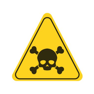 Dikkat, zehirli madde sarı element. Kafatası, çapraz kemikler. Uyarı işareti. Web sayfası için piktogram, mobil uygulama, tanıtım. Ui Ux Gui tasarım ögesi.