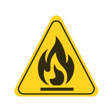 Dikkat yangın tehlikesi sarı element. Yanıcı madde uyarı işareti. Web sayfası için piktogram, mobil uygulama, tanıtım. Ui Ux Gui tasarım ögesi.