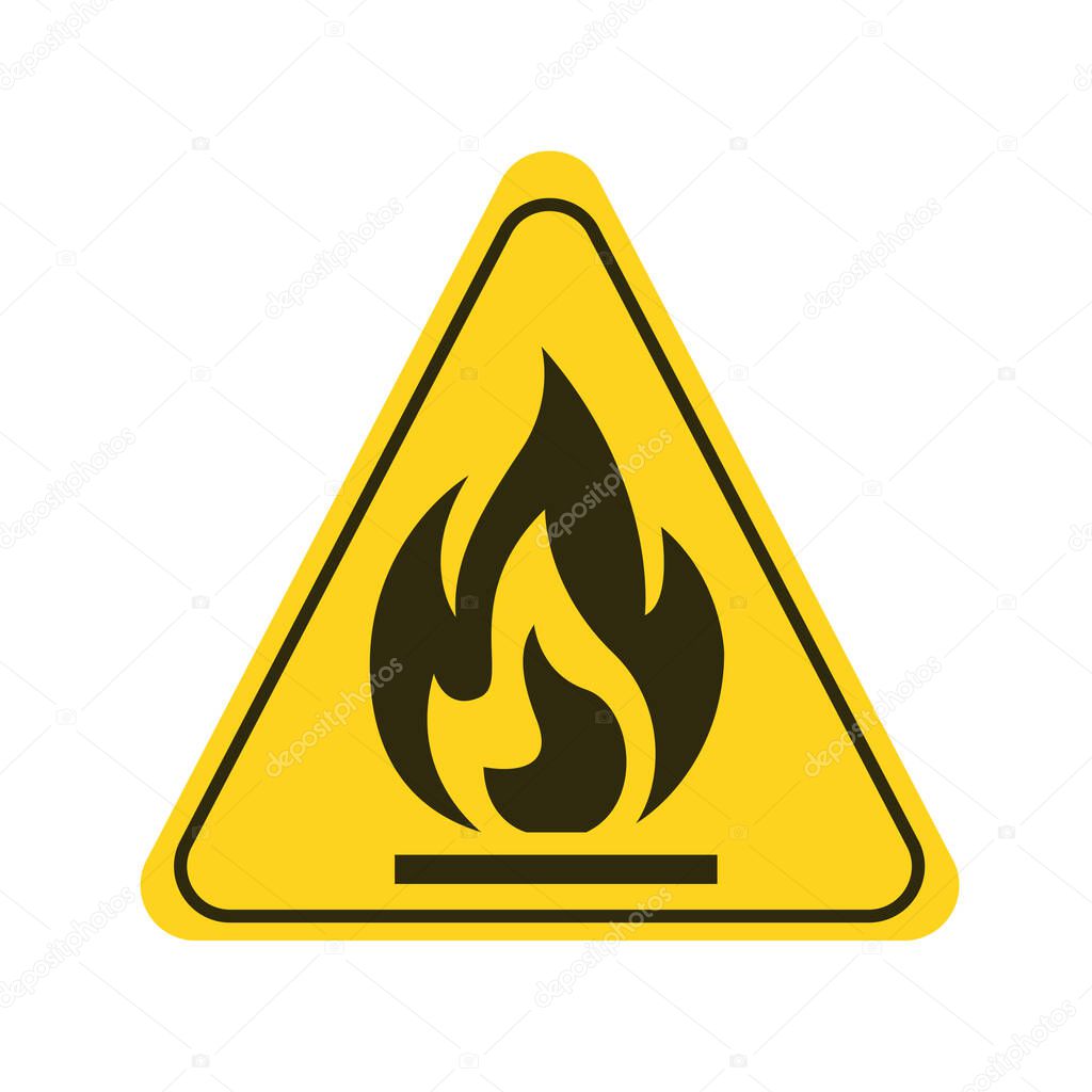 Attention fire hazard yellow element. Flammable materials warning sign. Pictogram for web page, mobile app, promo. UI UX GUI design element.