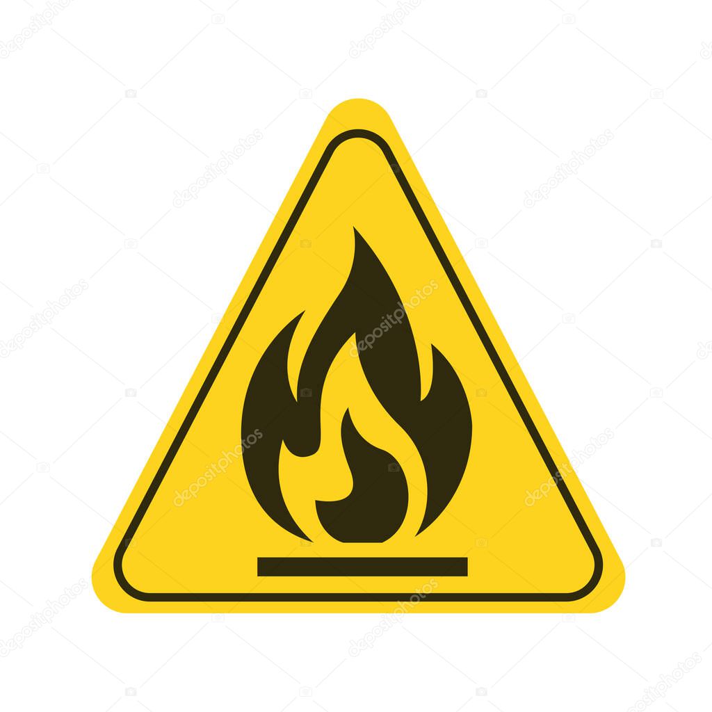 Attention fire hazard yellow element. Warning sign. Pictogram for web page, mobile app, promo. UI UX GUI design element.