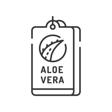 Aloe çıkartması siyah çizgi simgesi. Ürünün aloe içerdiğini gösteren etiket. Web sayfası için piktogram, mobil uygulama, tanıtım. Ui Ux Gui tasarım elemanı. Düzenlenebilir vuruş.