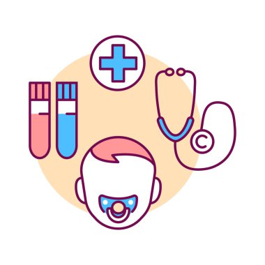 Çocuk hastalığı renk çizgisi simgesi. Pediatrik sağlık tabelaları. Çocuk bakımı konsepti. Web sayfası için piktogram, mobil uygulama, tanıtım. Ui Ux Gui tasarım ögesi