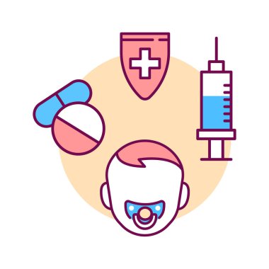 Çocuk aşılama renk çizgisi simgesi. Pediatrik sağlık tabelaları. Tedavi, önleme ve aşılama. Web sayfası için piktogram, mobil uygulama, tanıtım. Ui Ux Gui tasarım ögesi