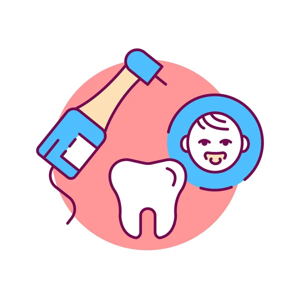 Pediatryczna Ikona Linii Kolorów Dentystycznych Kontrola Leczenie Zębów Dzieci Piktogram — Wektor stockowy