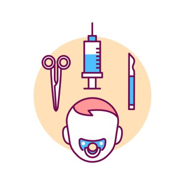 Pediatrik cerrahi renk çizgisi ikonu. Tıbbi hizmet ve tedavi çocukları web sitesi, mobil uygulama ve tanıtım için piktogram. Ui Ux Gui tasarım ögesi.
