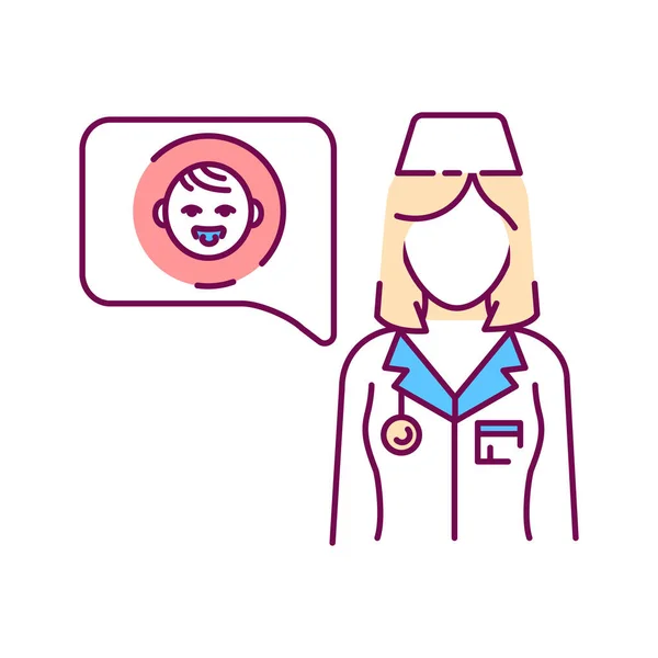 Konsultation mit Arzt Farbe Linie Symbol. Kommunikation mit dem Patienten über Gesundheit Kind. Piktogramm für Webseite, mobile App, Promo. Ui Ux Gui Designelement. — Stockvektor